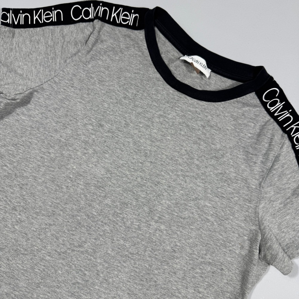 Calvin Klein Logo Tape T-Shirt Dress Heather Grey Short Sleeve Mini